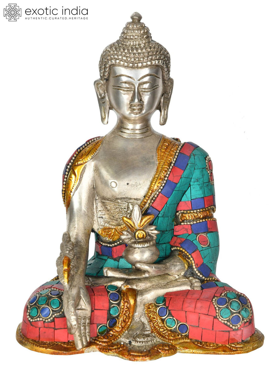 7" Medicine Buddha Padamasana Handmade Brass Statue