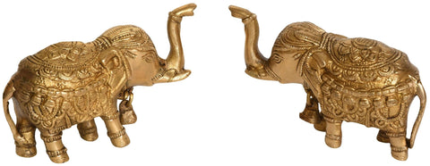 Pair of Upraised Trunk Elephants with Bell (For Vastu)