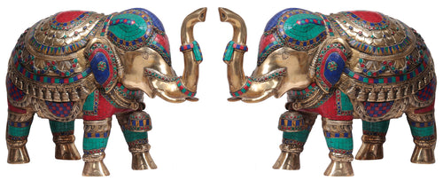 Pair of Handmade Brass Elephant Statues for Home Decor