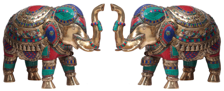 Pair of Handmade Brass Elephant Statues for Home Decor