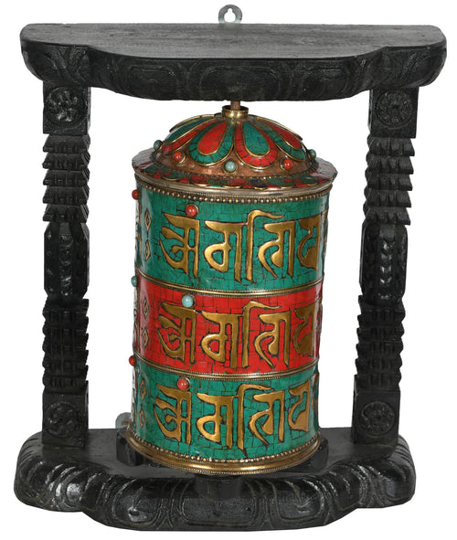 13" Tibetan Buddhist Prayer Wheel Brass Statue Handmade