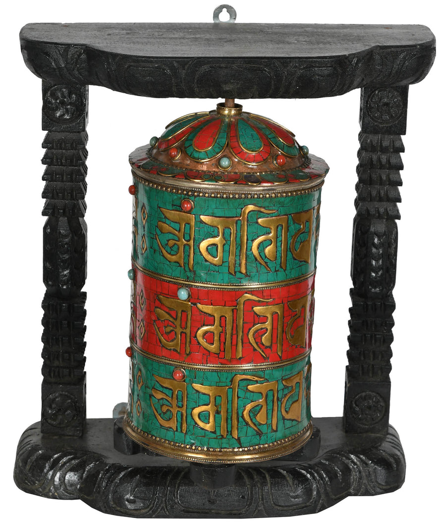 13" Tibetan Buddhist Prayer Wheel Brass Statue Handmade