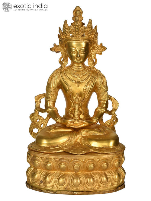 14" Amitabha Buddha Handmade Brass Statue Tibetan Buddhist Deity