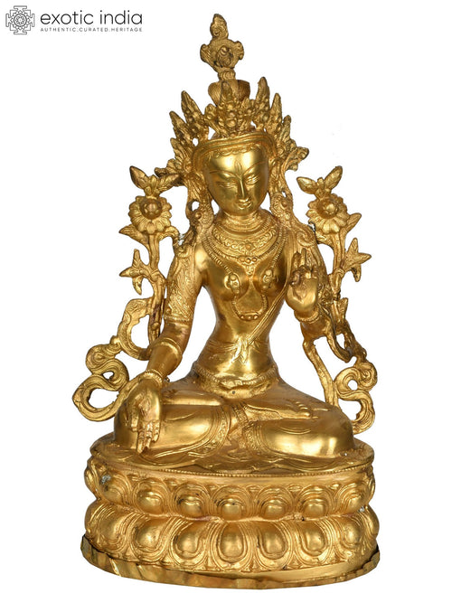 14" White Tara Brass Statue - Seven Eyed Tibetan Buddhist Deity Handmade
