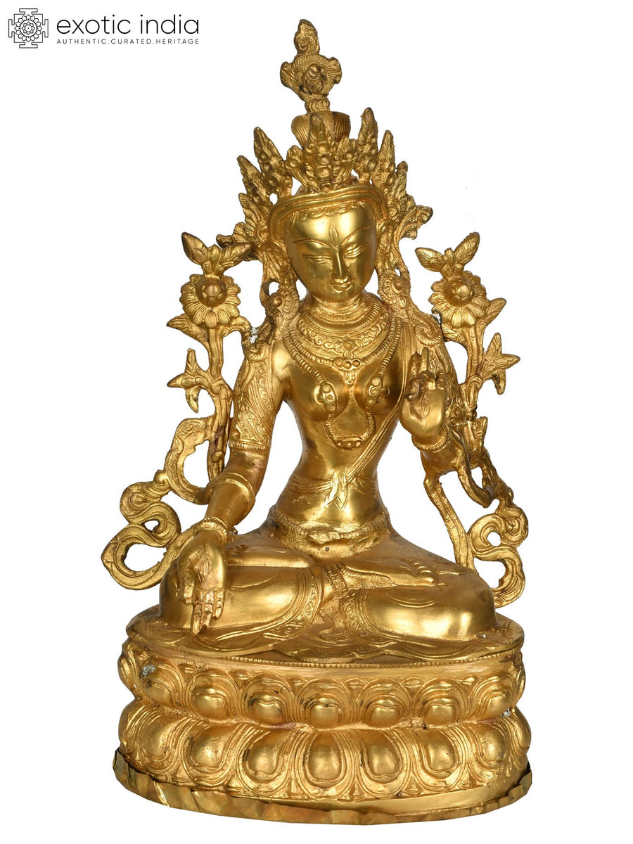 14" White Tara Brass Statue - Seven Eyed Tibetan Buddhist Deity Handmade