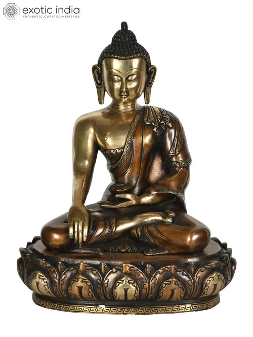 13" Lord Buddha Brass Idol Earth Touching Gesture Handmade Statue