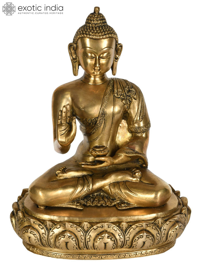 13" Handmade Preaching Buddha Tibetan Brass Statue