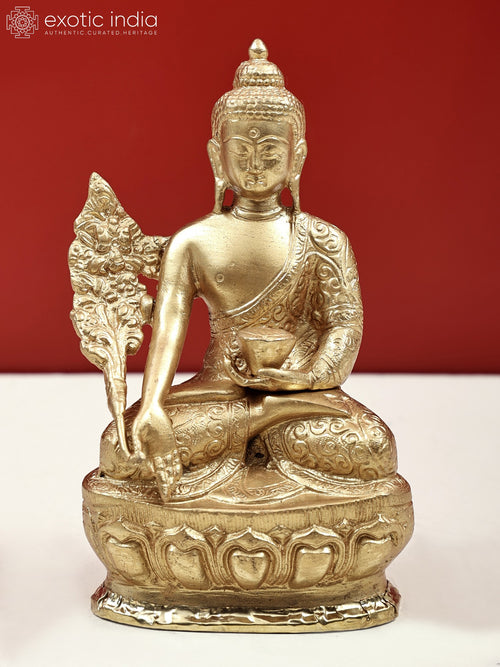 7" Medicine Buddha Handmade Brass Statue for Pooja