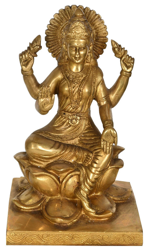 10" Goddess Lakshmi In Brass | Handmade | Made In India