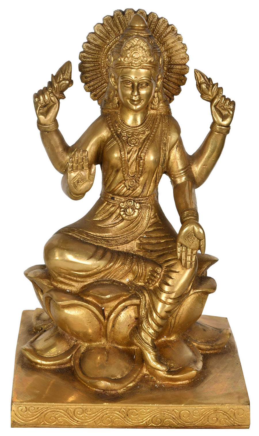 10" Goddess Lakshmi Brass Statue Handmade Home Decor
