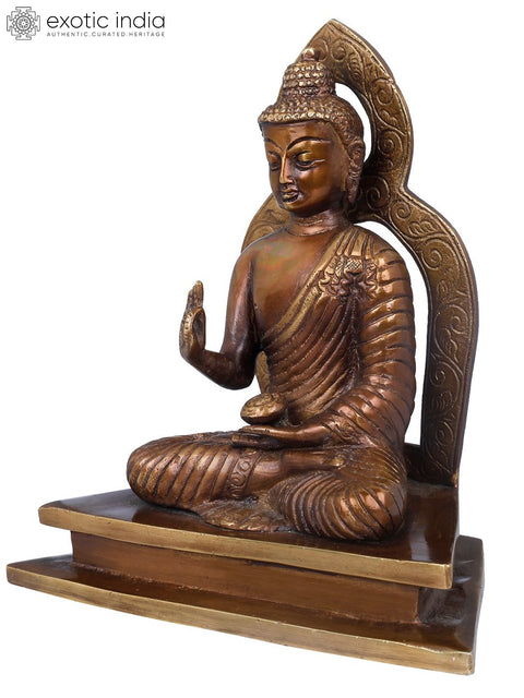 7" Tibetan Buddhist Seated Buddha, Aureole Matching His Silhouette In Brass | Handmade | Made In India
