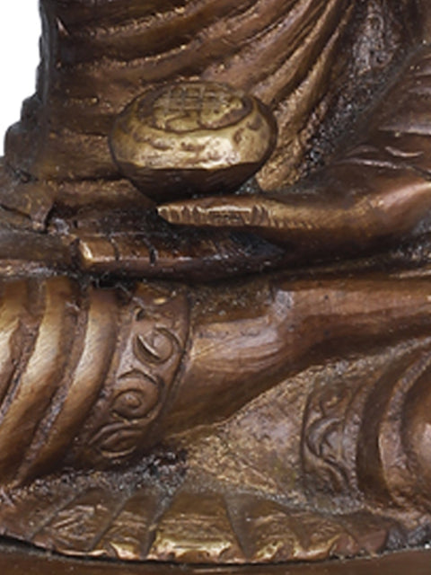 7" Tibetan Buddhist Seated Buddha, Aureole Matching His Silhouette In Brass | Handmade | Made In India