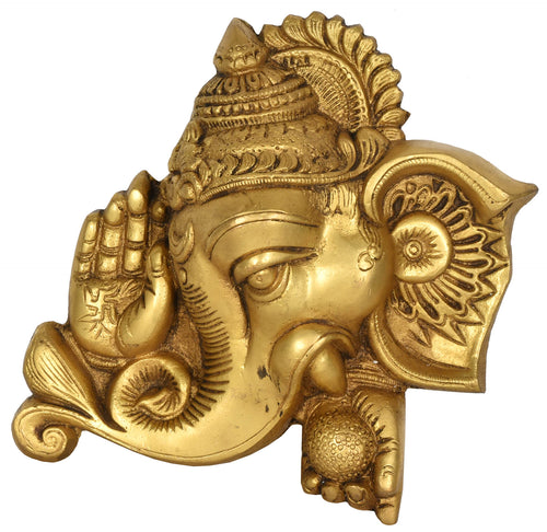 8" Brass Ganesha Blessing Wall Hanging Mask Handmade