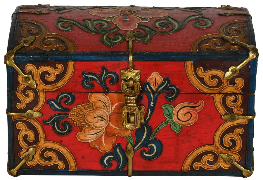 Decorated Tibetan Buddhist Ritual Box Brass Home Decor