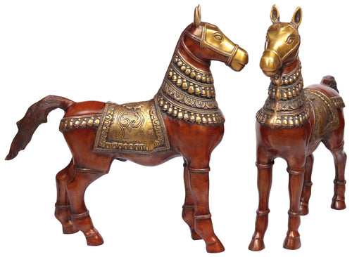 20" Pair of Horses Brass Handmade Statue for Home Decor