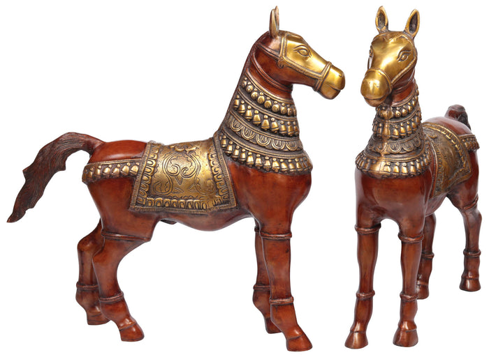 20" Pair of Horses Brass Handmade Statue for Home Decor