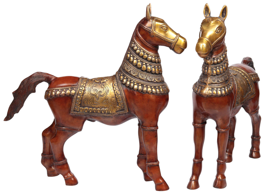 20" Pair of Horses Brass Handmade Statue for Home Decor