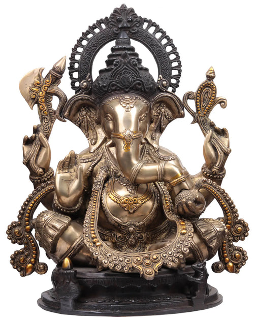 19" Ashirwad Ganesha Handmade Brass Idol for Pooja