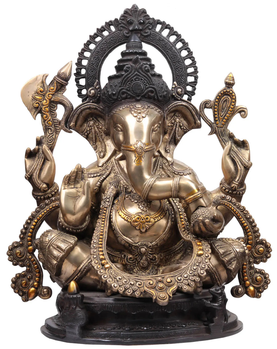 19" Ashirwad Ganesha Handmade Brass Idol for Pooja