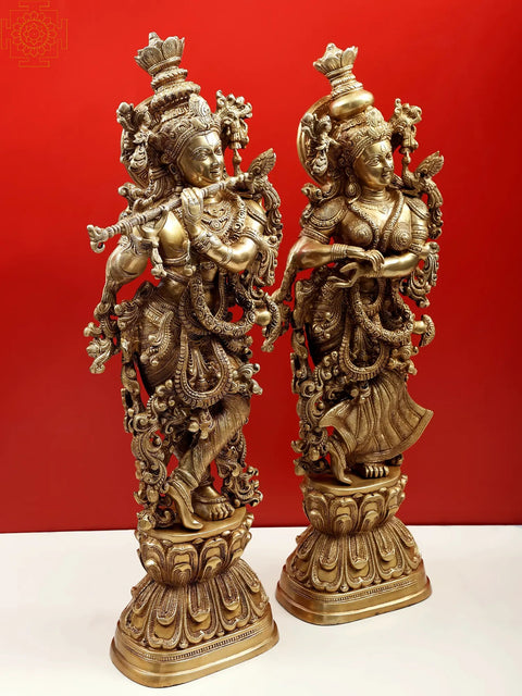 29" Large Radha Krishna Brass Statue | Exquisite Handmade Hindu Sculpture | Made in India