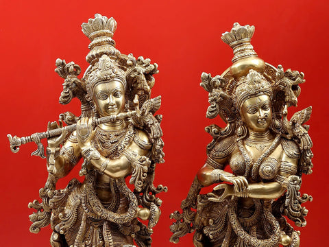 29" Large Radha Krishna Brass Statue | Exquisite Handmade Hindu Sculpture | Made in India