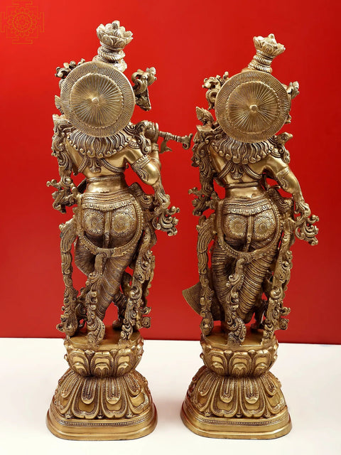 29" Large Radha Krishna Brass Statue | Exquisite Handmade Hindu Sculpture | Made in India