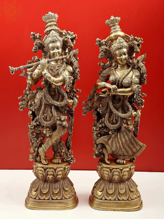 29" Large Radha Krishna Brass Statue | Exquisite Handmade Hindu Sculpture | Made in India
