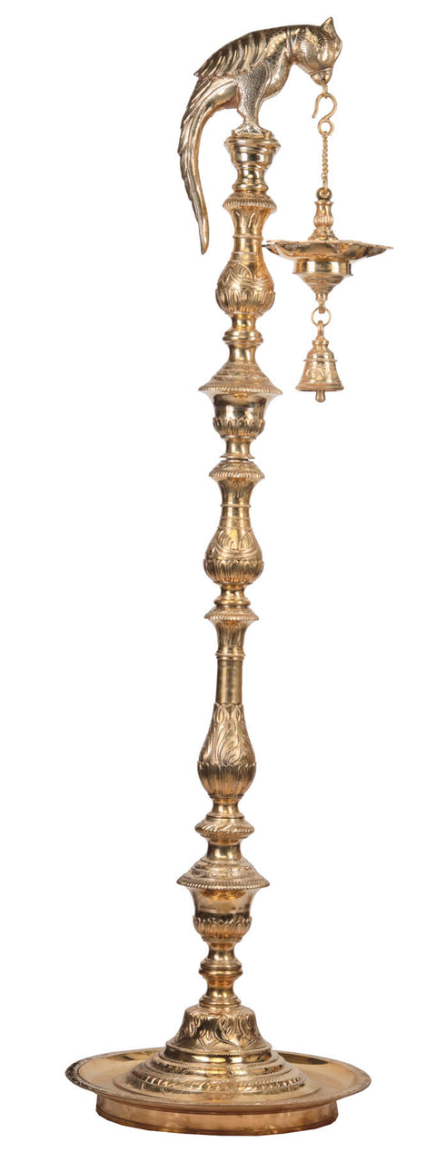 60" Superfine Large Size Parrot Lamp with Bell In Brass | Handmade | Made In India