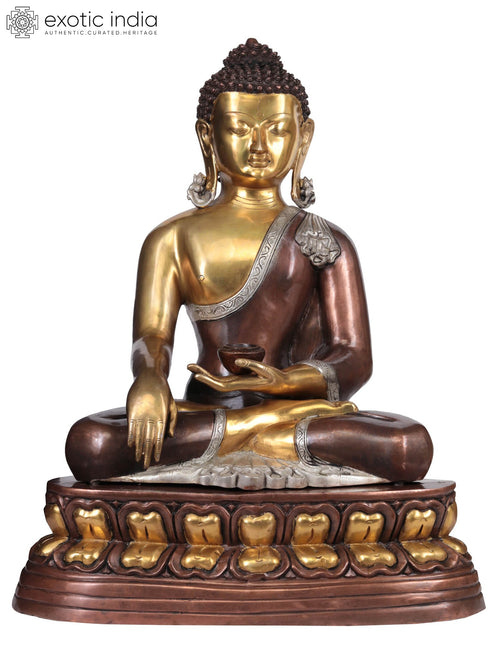 24" Handmade Lord Buddha Earth Touching Gesture Brass Statue