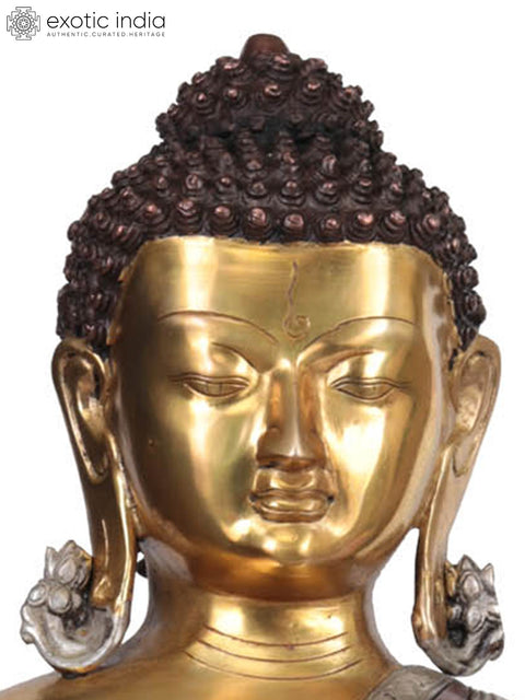 24" Lord Buddha in Earth Touching Gesture (Tibetan Buddhist) In Brass | Handmade | Made In India