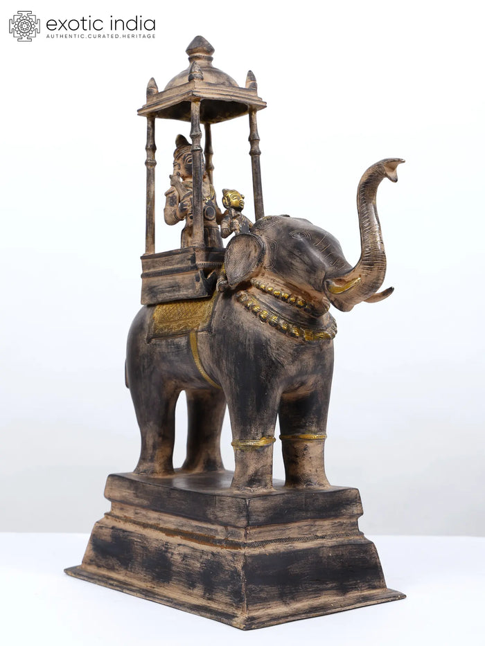 20" Lord Indra on Airavata Handmade Brass Statue