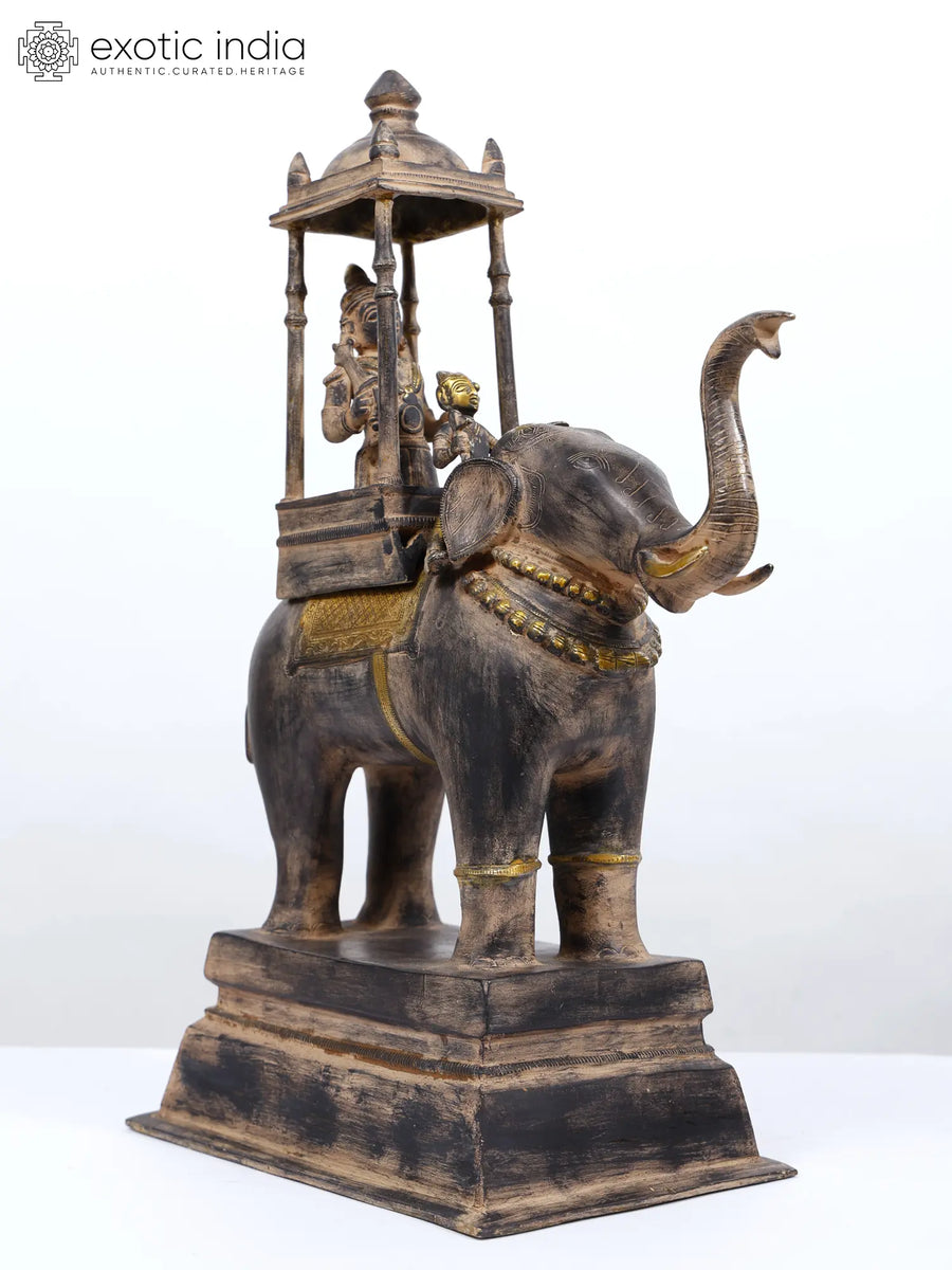 20" Lord Indra on Airavata Handmade Brass Statue