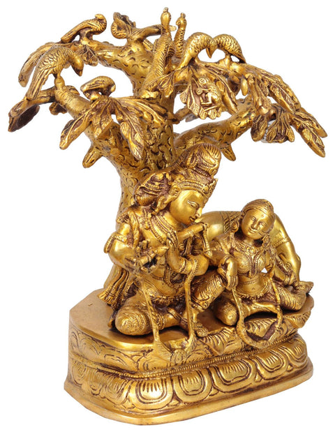 11" Brass Radha Krishna Idol Under The Kadamba Tree | Handmade