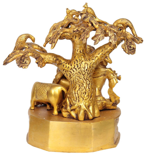 11" Brass Radha Krishna Idol Under The Kadamba Tree | Handmade