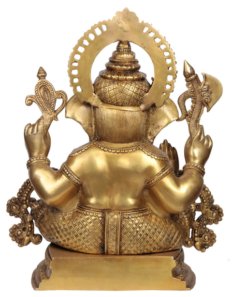 19" Ornamented Lord Ganesha In Brass | Handmade | Made In India