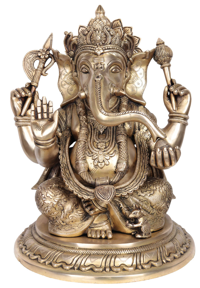 15" Handmade Lord Ganesha Brass Statue for Home Decor