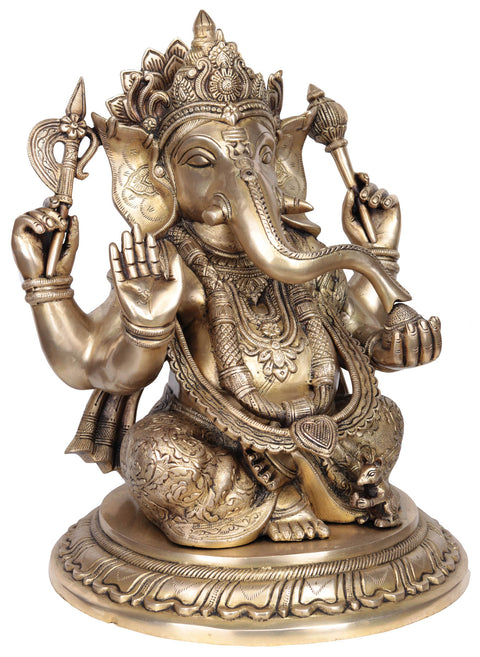 15" Majestic Lord Ganesha In Brass | Handmade | Made In India