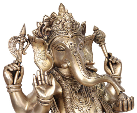15" Majestic Lord Ganesha In Brass | Handmade | Made In India