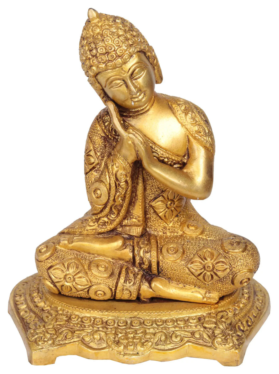 7" Thinking Buddha Tibetan Brass Meditation Statue