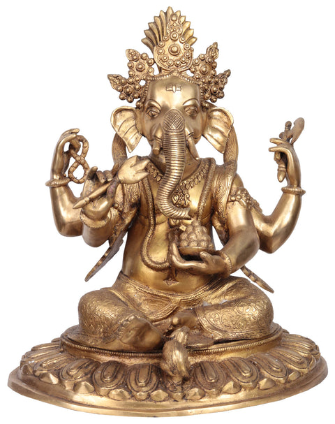 16" Nepalese Form of Lord Ganesha In Brass | Handmade | Made In India