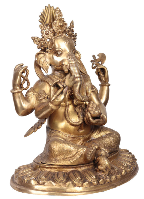 16" Nepalese Form of Lord Ganesha In Brass | Handmade | Made In India