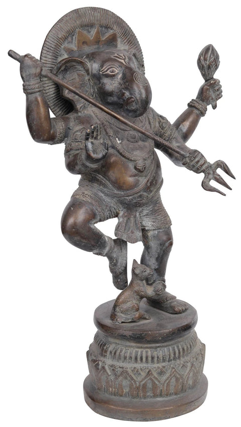 12" Warrior Ganesha Brass Statue | Authentic Handmade Idol | Made in India