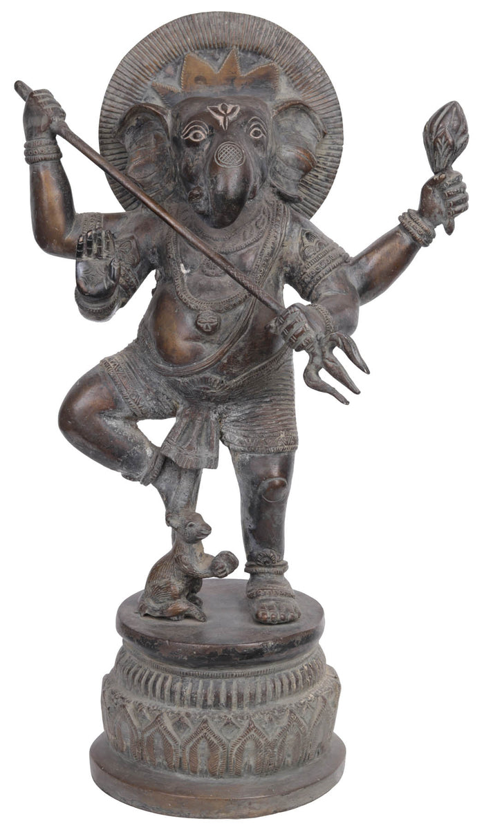 12" Handmade Warrior Ganesha Brass Statue