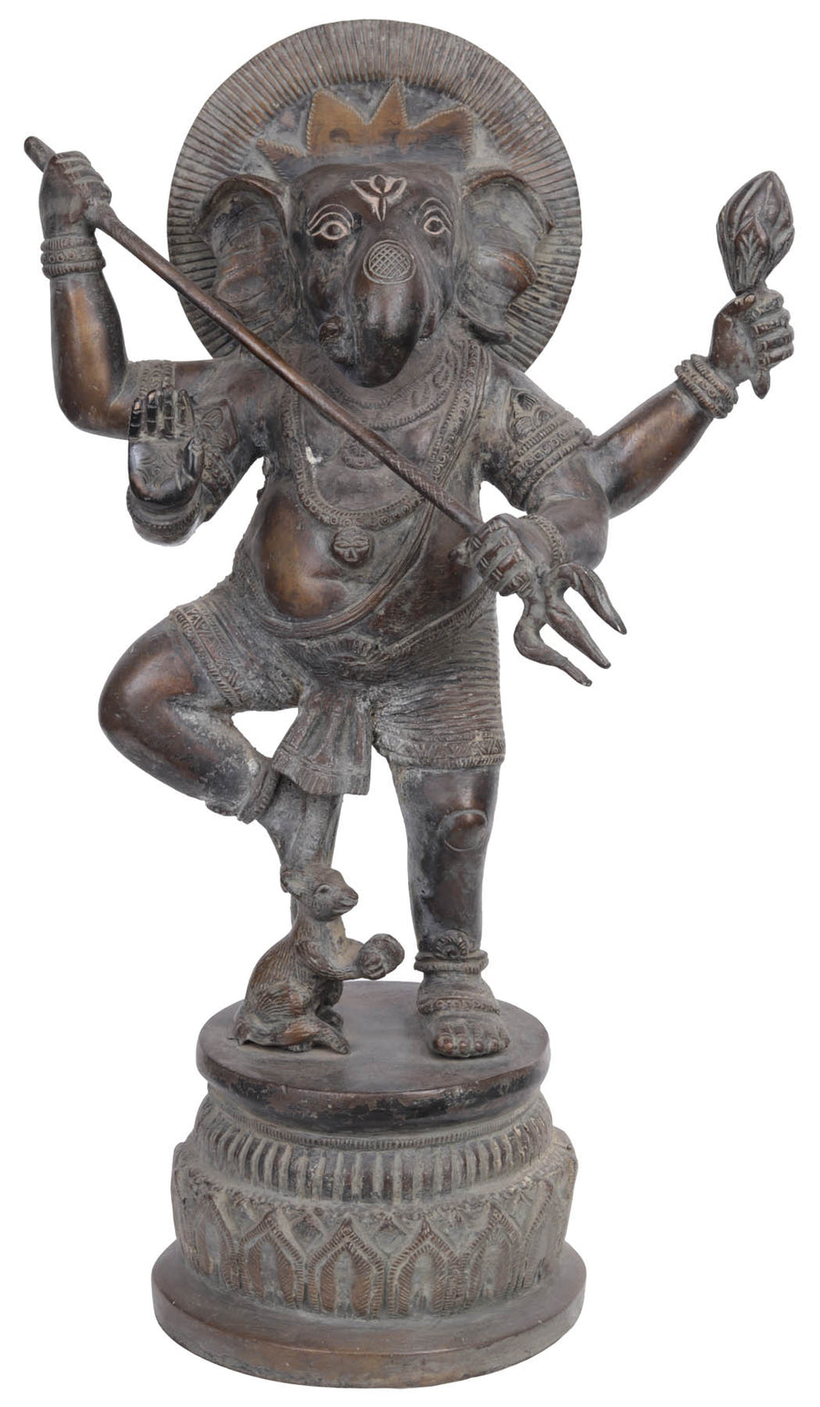 12" Handmade Warrior Ganesha Brass Statue