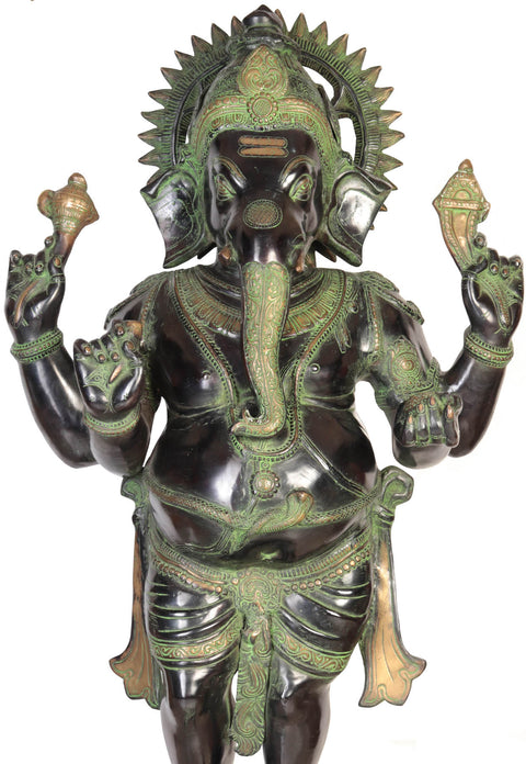 50" Large Majestic Chaturbhuja Ganesha Brass Sculpture | Handmade in India