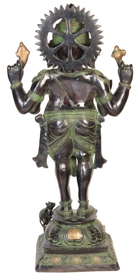 50" Large Majestic Chaturbhuja Ganesha Brass Sculpture | Handmade in India