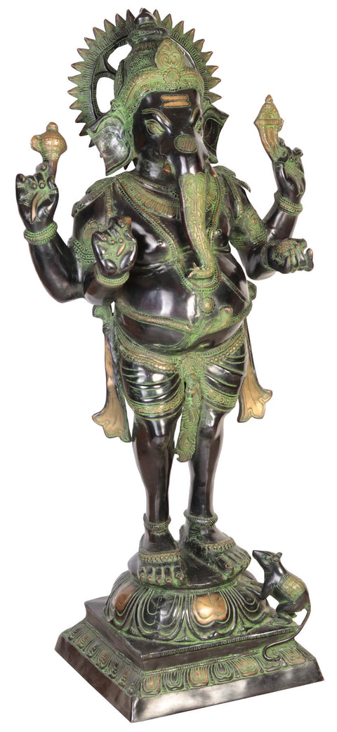 50" Large Majestic Chaturbhuja Ganesha Brass Sculpture | Handmade in India