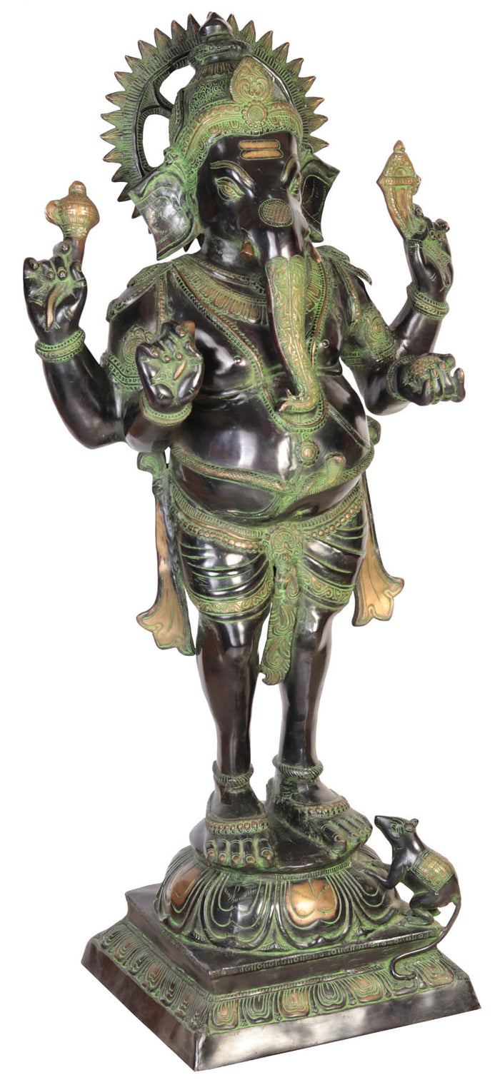 50" Large Majestic Chaturbhuja Ganesha Brass Sculpture | Handmade in India