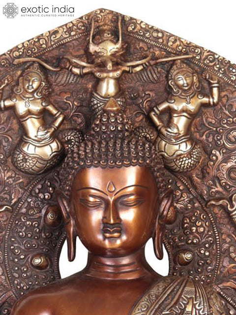Large Lord Buddha on Six-Ornament Throne of Enlightenment | Brass Tibetan Sculpture | Handmade in India