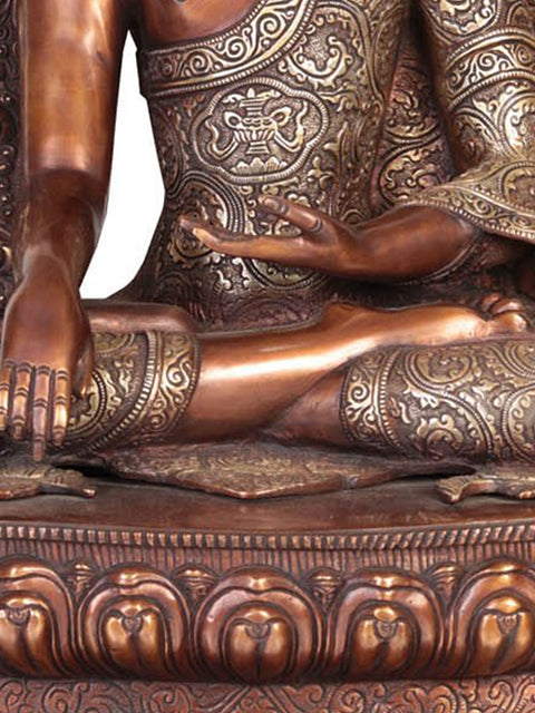 Large Lord Buddha on Six-Ornament Throne of Enlightenment | Brass Tibetan Sculpture | Handmade in India